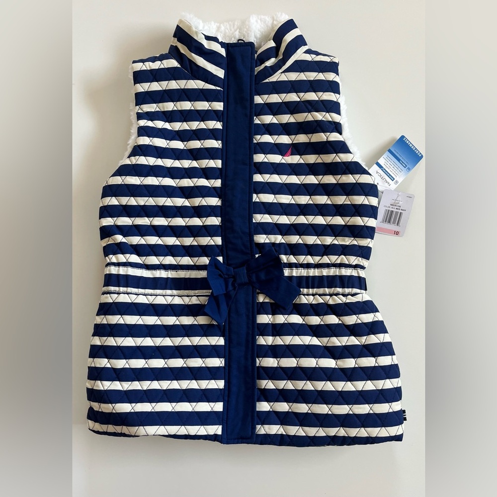 Nautica Women's Blue and White Quilted Vest